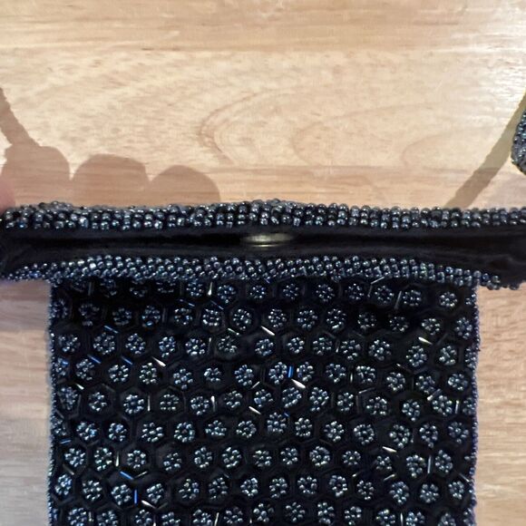 Vintage Art Deco Black Beaded Evening Bag Retroglam Purse UK PAT 1510246 Fancy - Picture 6 of 16